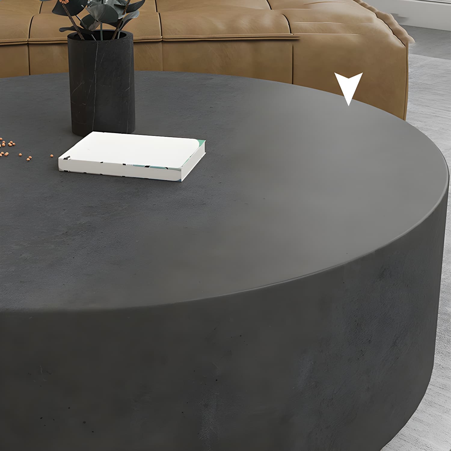 Drum Base Design Black/grey Faux Concrete Top Metal Base Round Coffee Table - image 10