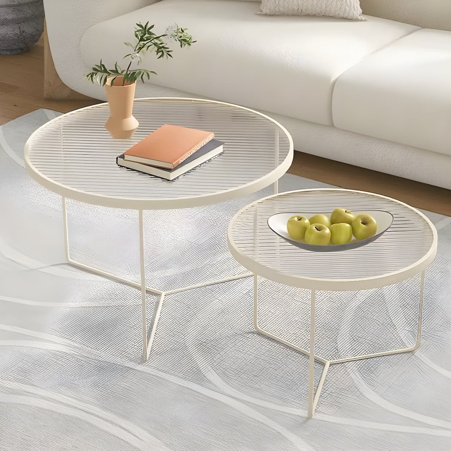 Set of Two - Glam Style Glass Top Coffee Nesting Tables With Metal Base - image 3