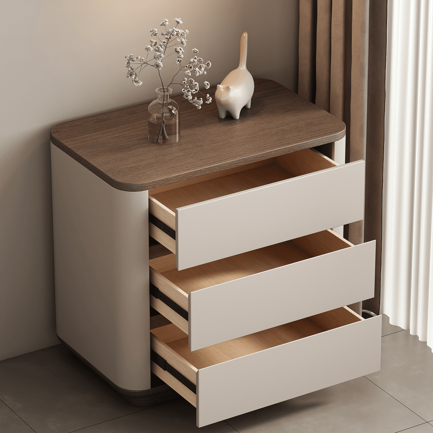 Organic Modern Nightstand With Drawer Organization with 3 Drawers and Real Wood Countertop - image 10