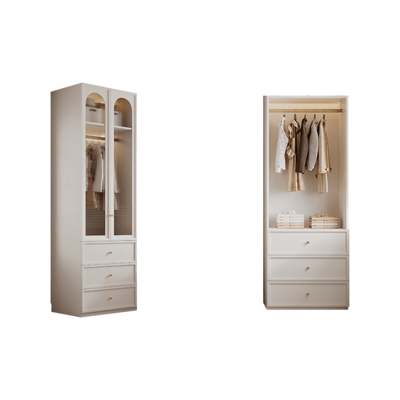 Minimalist Manufactured Wood Independent Almirah with 3-Drawer, Interior Shelves, and Clothing Rod