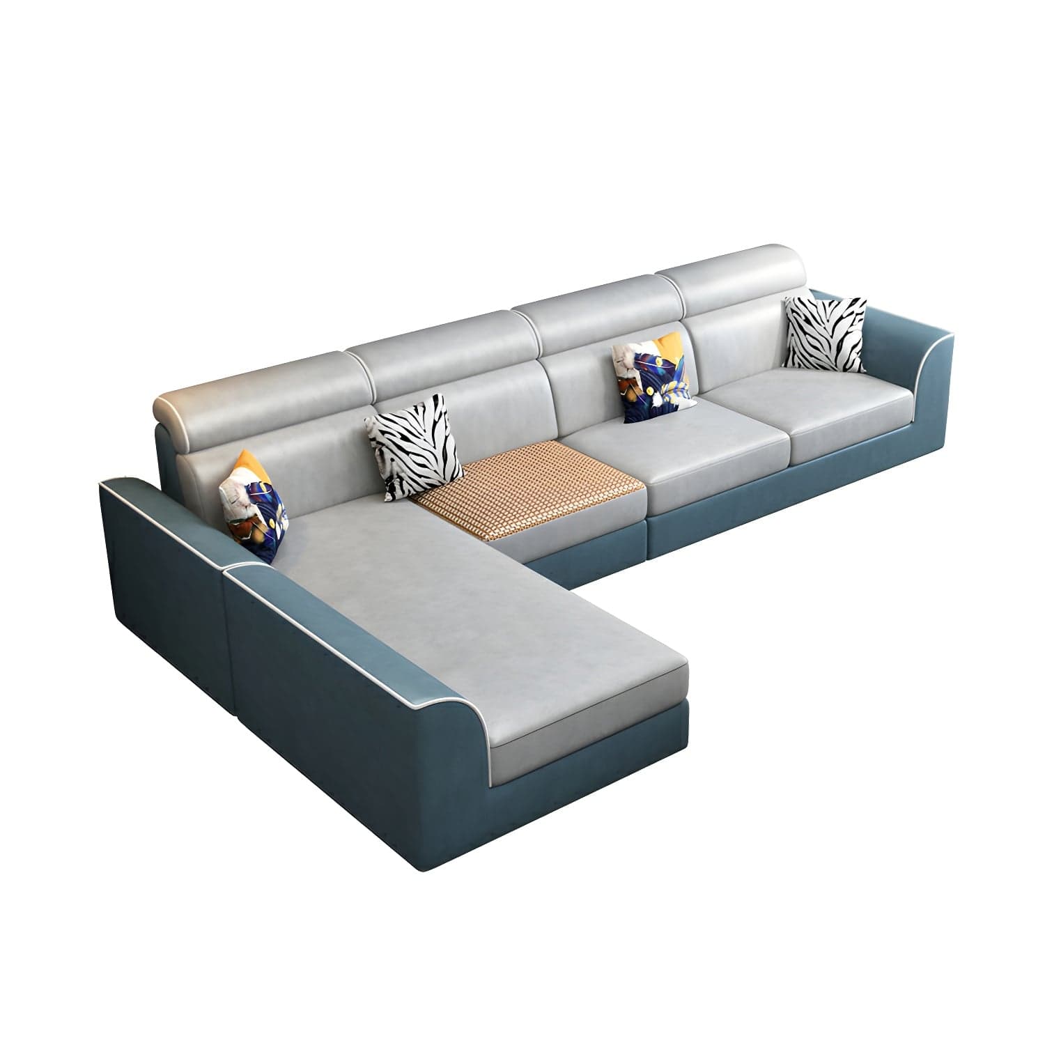 Scandinavian Reversible L-Shape Modular Wood Frame Corner Sectional with Chaise - image 7