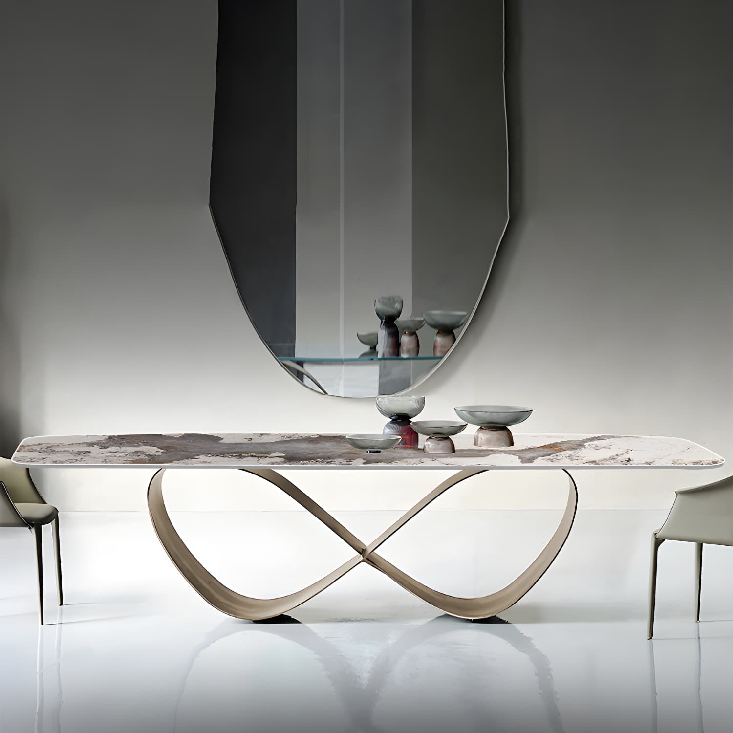 Stone Top Dining Table Industrial Rectangle Table with Pedestal Base - image 11