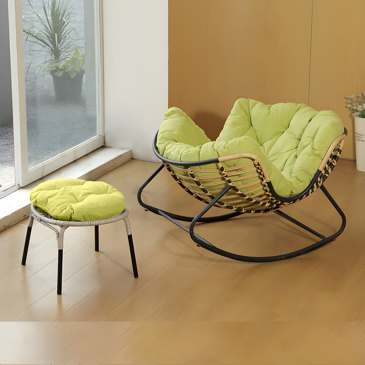 Modern Metal Upholstered Rocking Chair with Removable Back Cushion - Perfect Addition to Your Porch - image 11