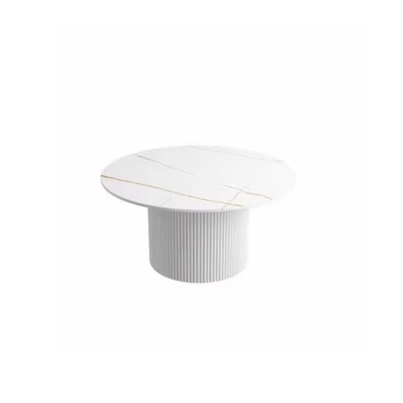 Modern Round Stone Top Coffee Table with Sturdy Metal Pedestal Base in Standard Height - image 4