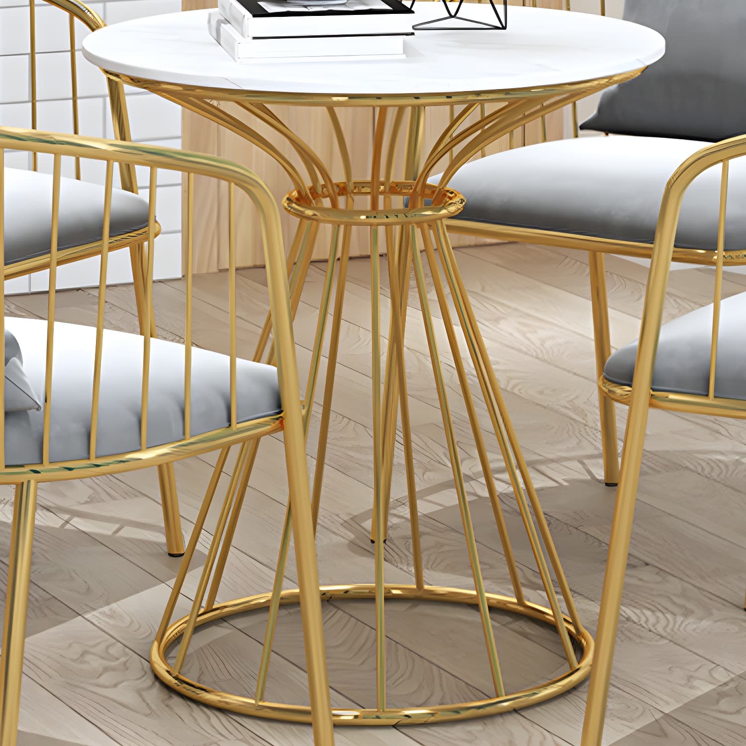 Sintered Stone Dining Table Traditional Luxury Dining Table with Gold Base - image 9
