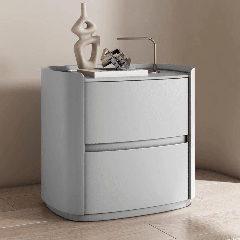 Art Deco Drawer Storage Nightstand with 2 Drawers and Artificial Leather Countertop - image 7