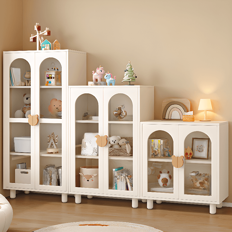 Modern Rectangular Utility Cabinet with Closet, Manufactured Wood Countertop, Glass-panel Door, White/Natural Top - image 3