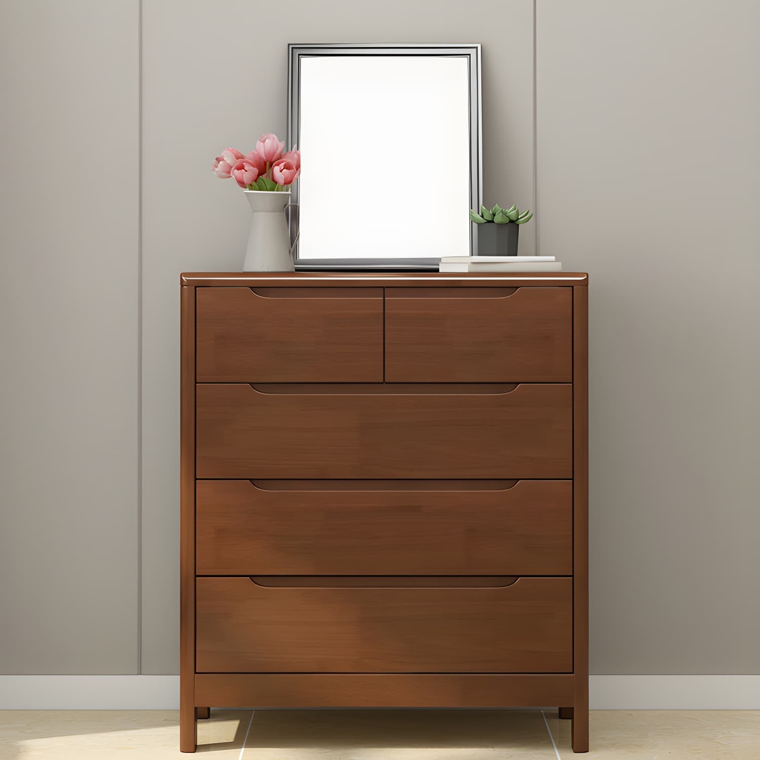 Mid-Century Modern Chest Rubberwood Squared Legs Grooves with Drawer Accent Chest - image 4