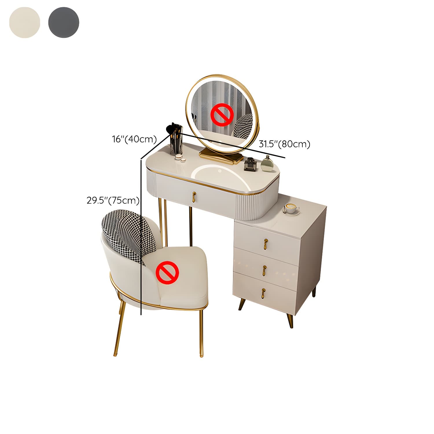 Gold Base Makeup Counter 15.74" Wide Vanity Tables with Storage Drawers - image 19