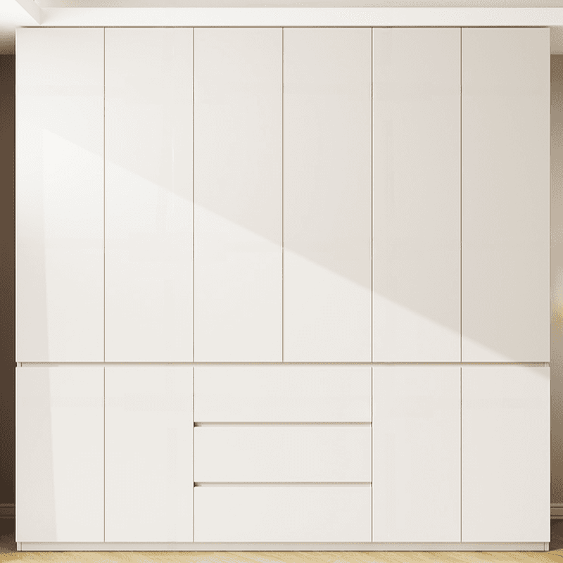 White Modern Simple Style Manufactured Wood Wardrobe Armoire with Soft Close Drawer, Soft Close Door, Interior Shelves, and Hanging Rod