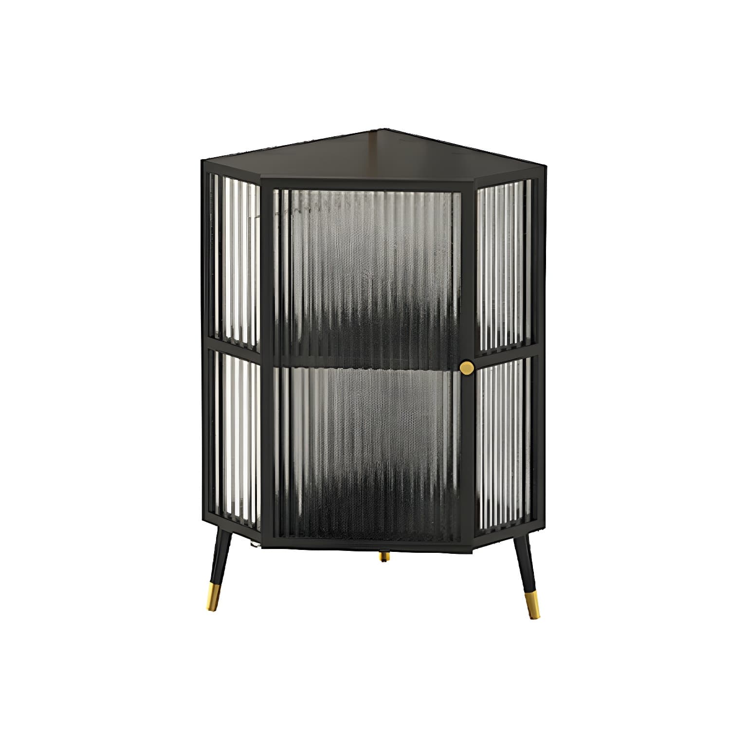 Contemporary 1-door Iron Frame Corner Cabinet with Glass Door