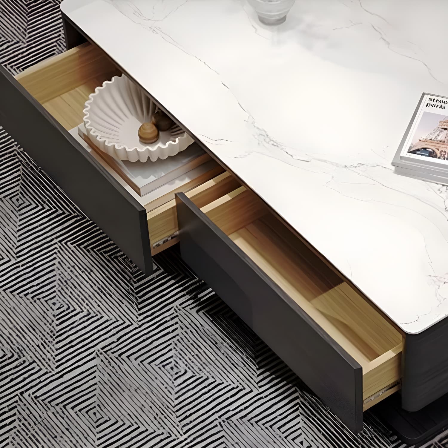 Modern 17" H Rectangular Stone Coffee Table with Four Drawers for Home - image 12