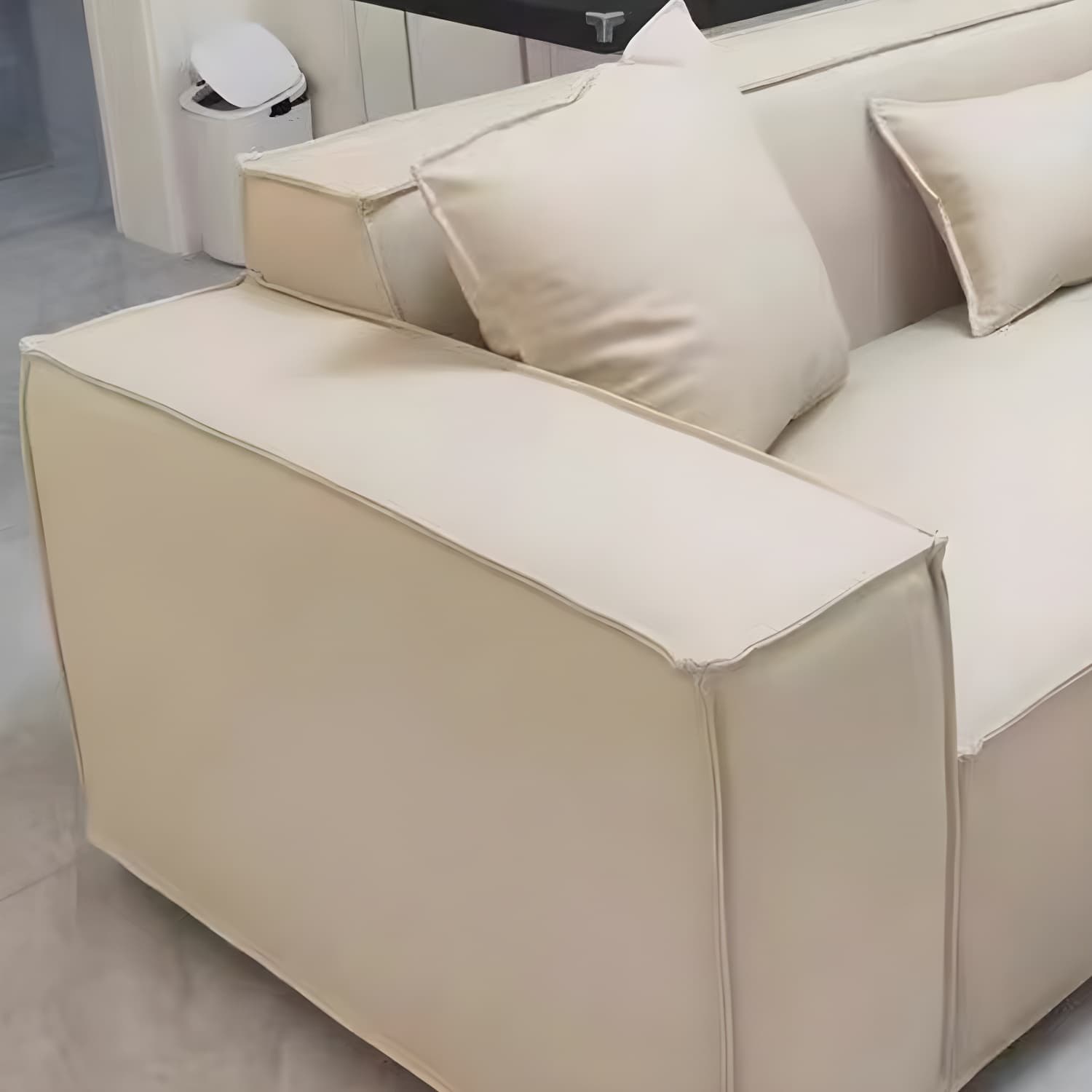 Modern Beige Square Arm Stationary Sectional Sofa in Pine Wood Frame - image 6