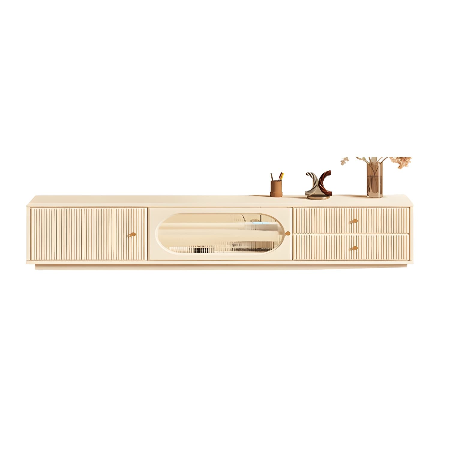 White Cable Management TV Console Modern Engineered Wood Media Console - image 5