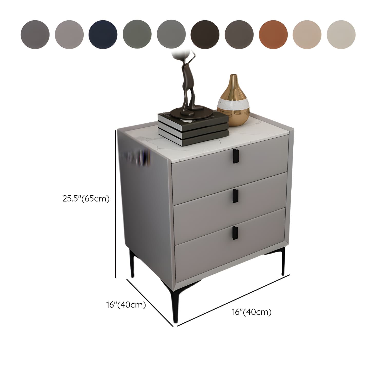 Glam Style Sintered Stone Top 3 Drawers Nightstand for Bedroom - image 14