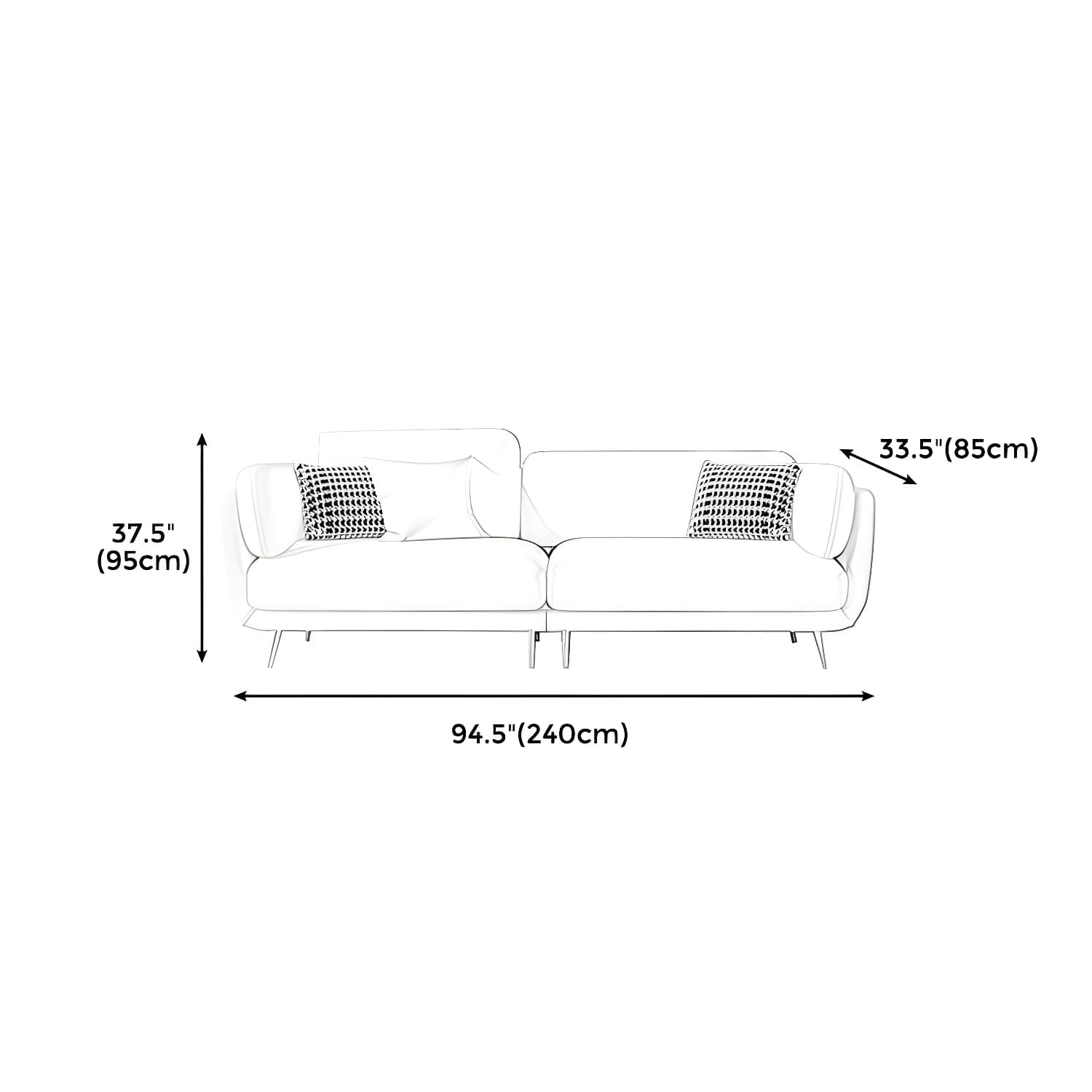 36" High Modern Velvet Square Arm Sofa with 2 Pillows Standard Sofa for Living Room - image 19