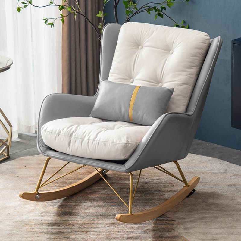 Ergonomic Stationary Round Arm Living Spaces Rocking Chair with Rear, Winged-back Chair