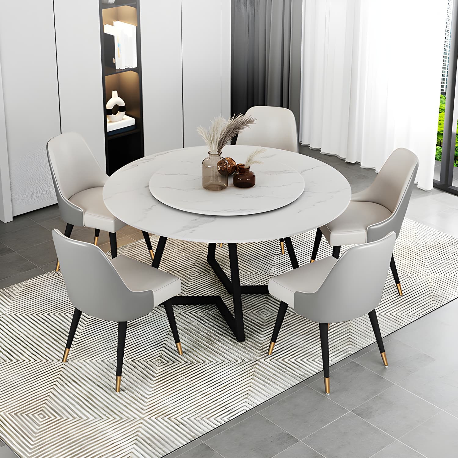 Sintered Stone Dining Table Round Modern Dining Table with Black Frame - image 4