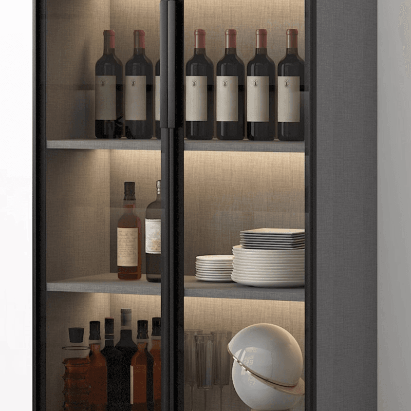 Scratch-repellent Utility Storage Cabinet with Storage Cabinet, Glass-panel Door, Handle Bars in Dark Gray/White, Stain Resistant, Light Included - image 5