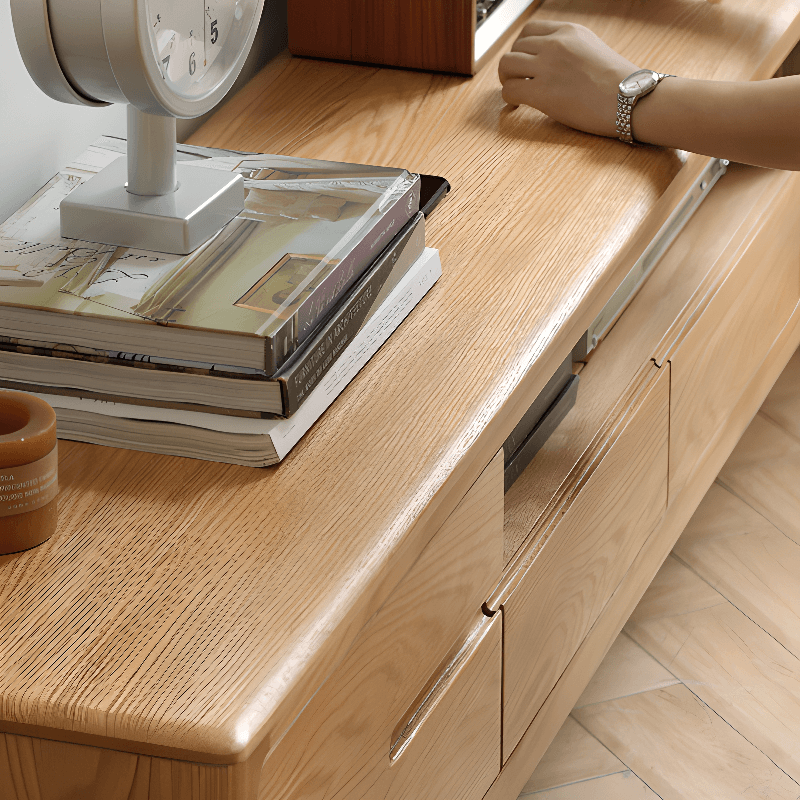 Modern Real Wood TV Stand with Shelf, 2 Drawers, 2 Cabinets, Cable Management, and Visible Storage - image 7