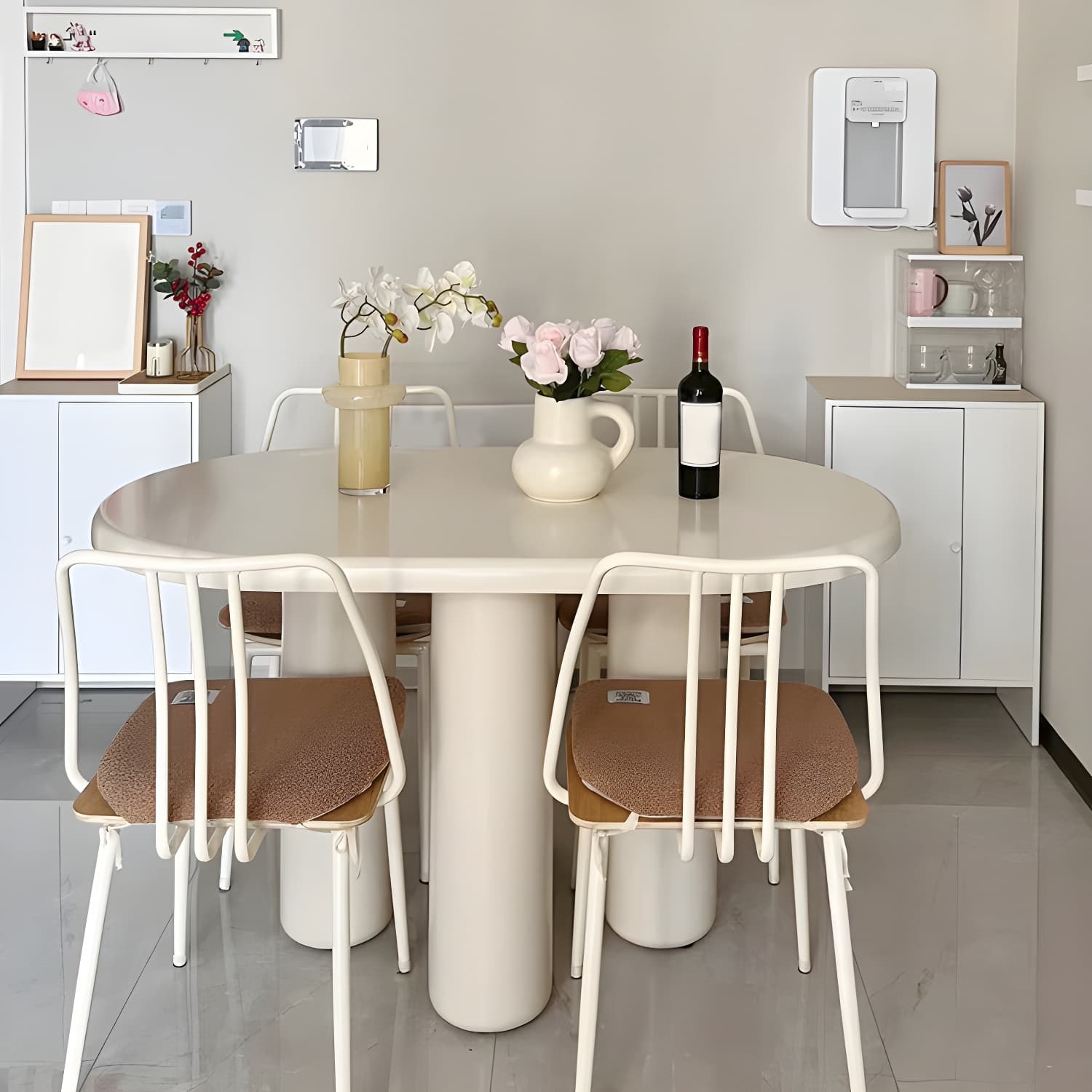 Scandinavian Wooden Oval and Round Dinner Table in White for Dining Room - image 9