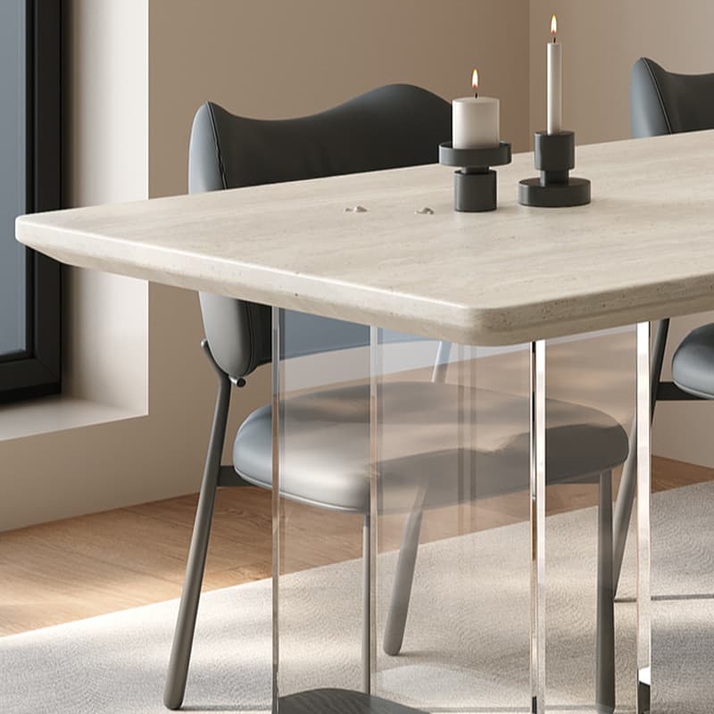 Dining Table Set with Rectangular Slate Stone Top and Two-sided Pedestal, Featuring Padded Chair with Back, 5-piece in Ivory - image 6