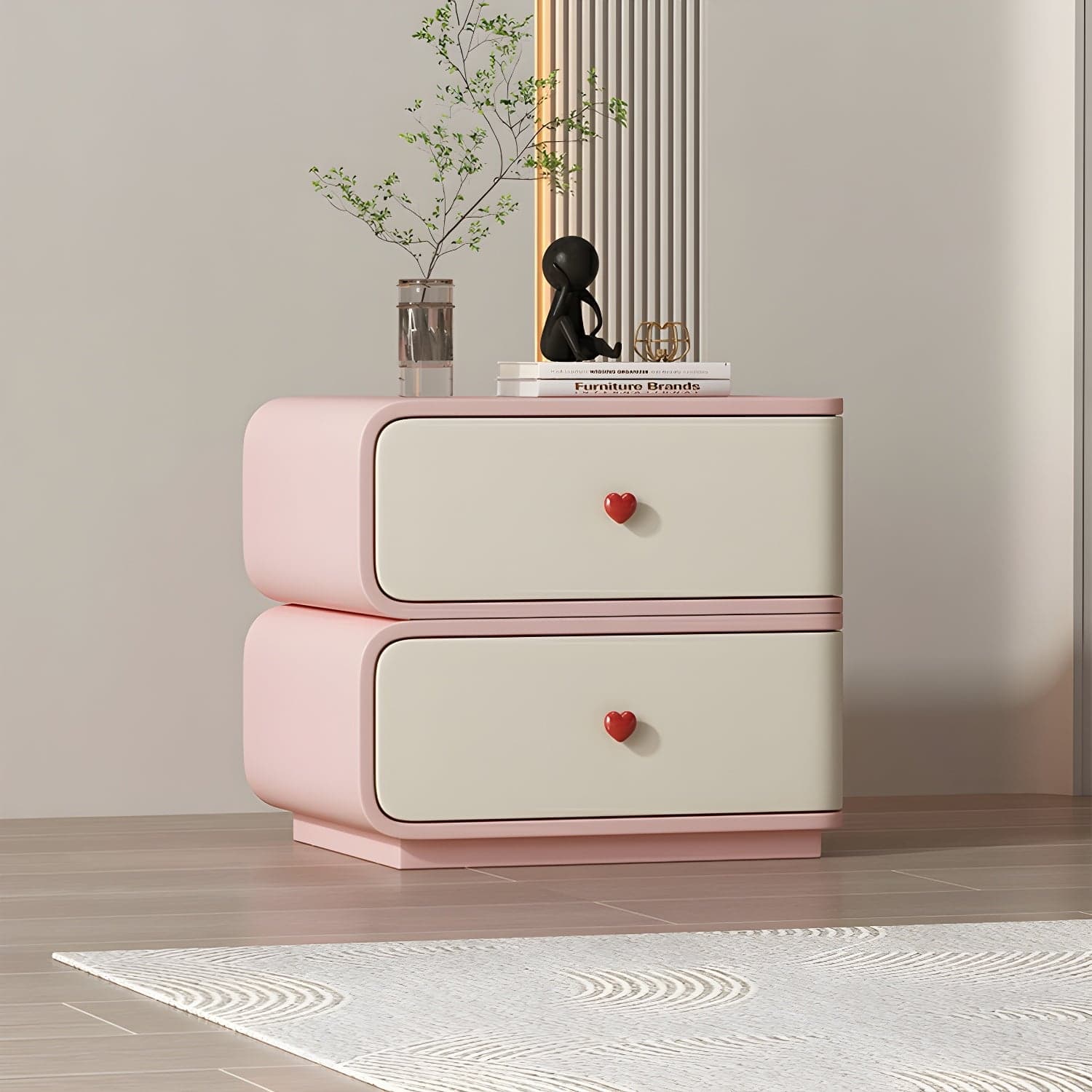 Contemporary Solid Wood Frame Nightstand with Microfiber Leather Silent Slide Two Drawers - image 5