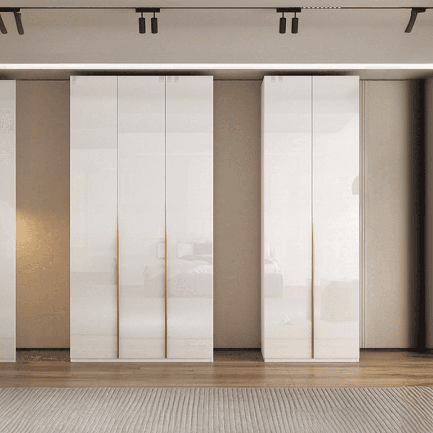 Chalk Minimalist Laminate Cabinet Armoire with Soft Close Drawer, Soft Close Door, Interior Shelves, and Clothing Rod