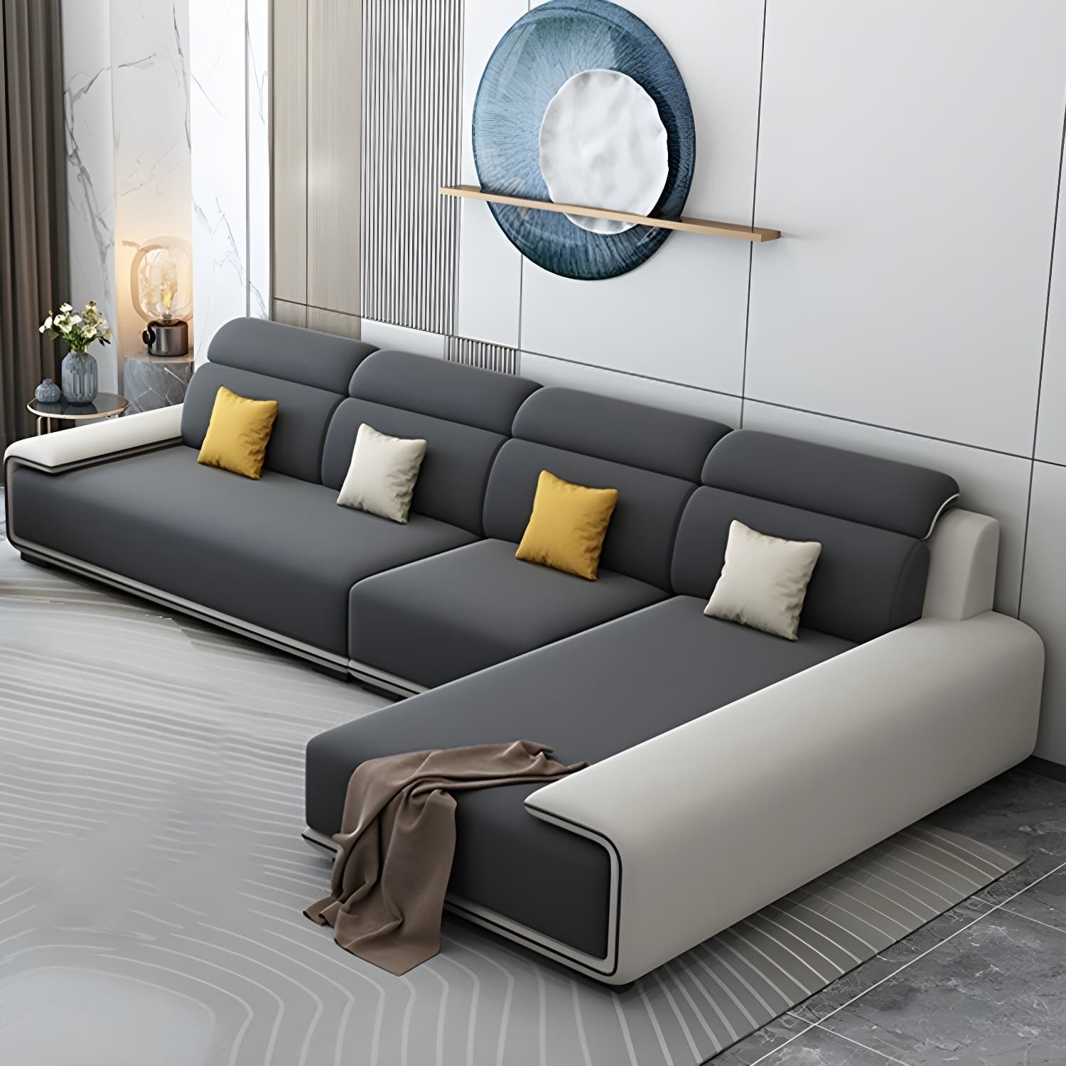 Modern L-Shape Sofa Chaise Sectional Set in Tech Cloth Features Storage and Seat for 4 - image 8
