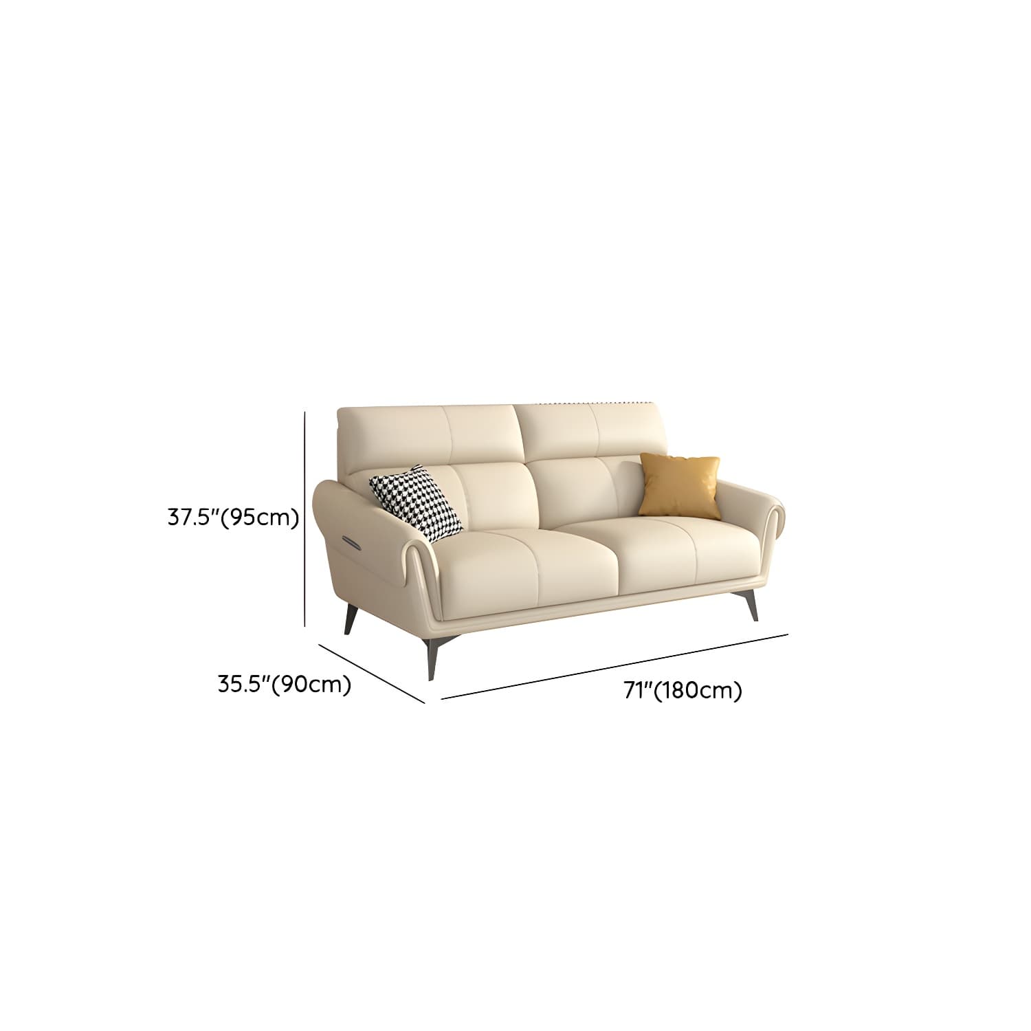 Faux Leather Flared Arm Sofa in Beige of 37.4" H with Cushions - image 13