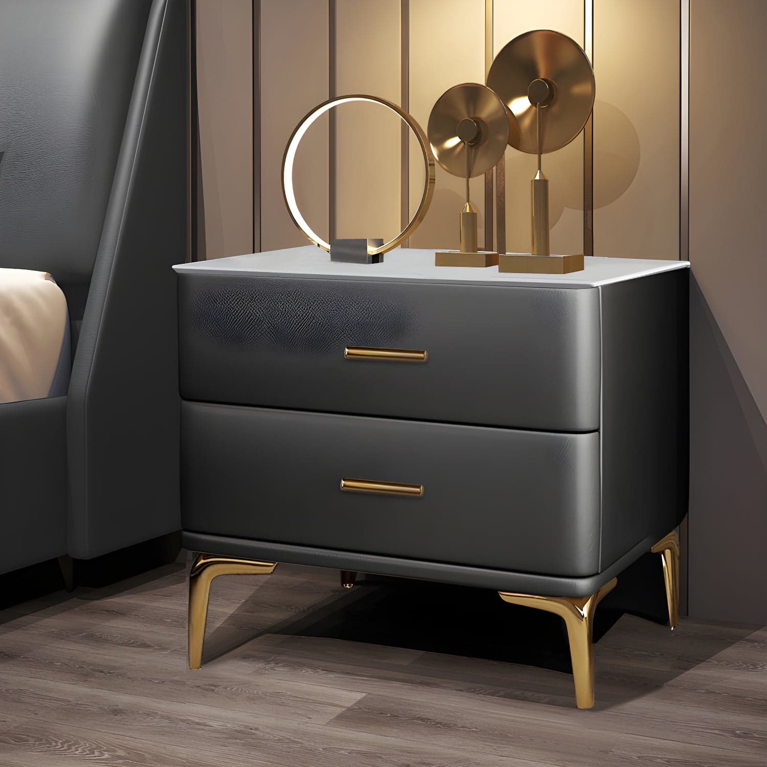Modern Solid Wood Drawer Storage Night Table 2 Drawer Bed Nightstand - image 4