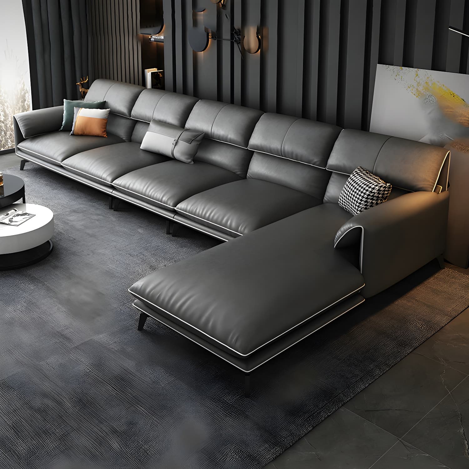 Modern Gray Stationary Sectional Sofa with Wood Frame and Pillow Top Arm - image 12