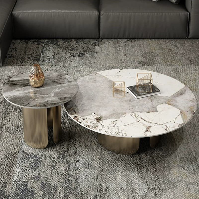 Glam Style Round Coffee Table with Sleek Stone Top and Sturdy Iron Base - image 3