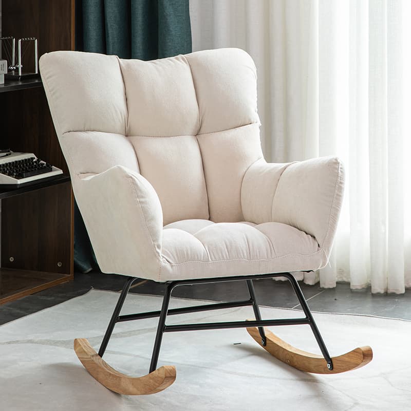 Modern Upholstered Rocking Chair with Tufted Seat - Natural Wood Legs for Stylish Home Decor - image 12