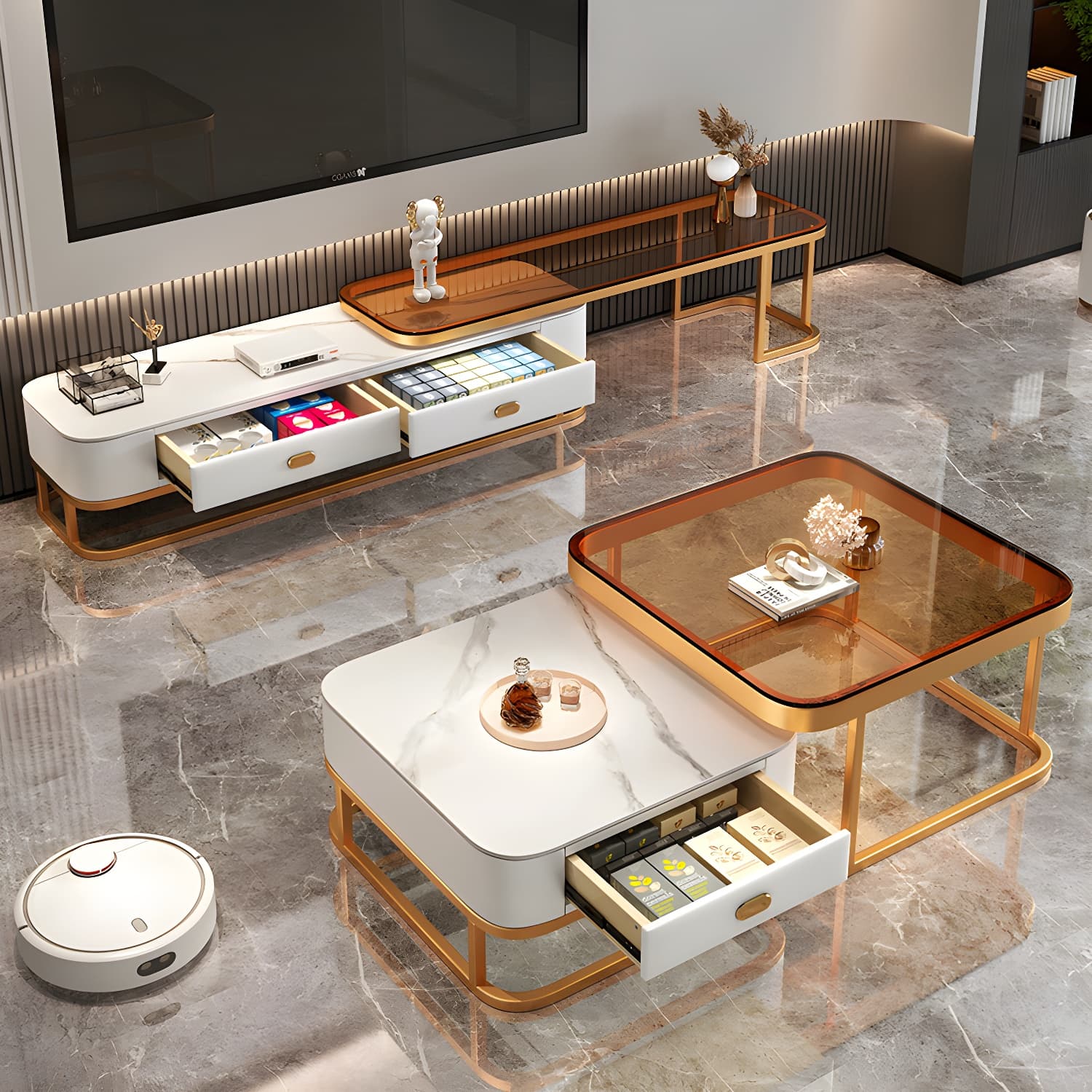 Modern Coffee Table Glass Top Square Nesting Coffee Table Set - image 14