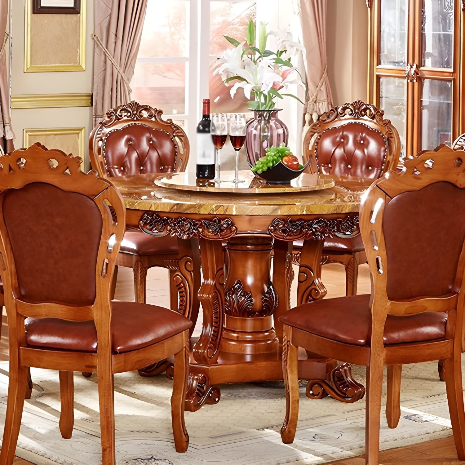 Rubberwood Base Victorian Round Table Pedestal Base Table for Dining Room - image 3