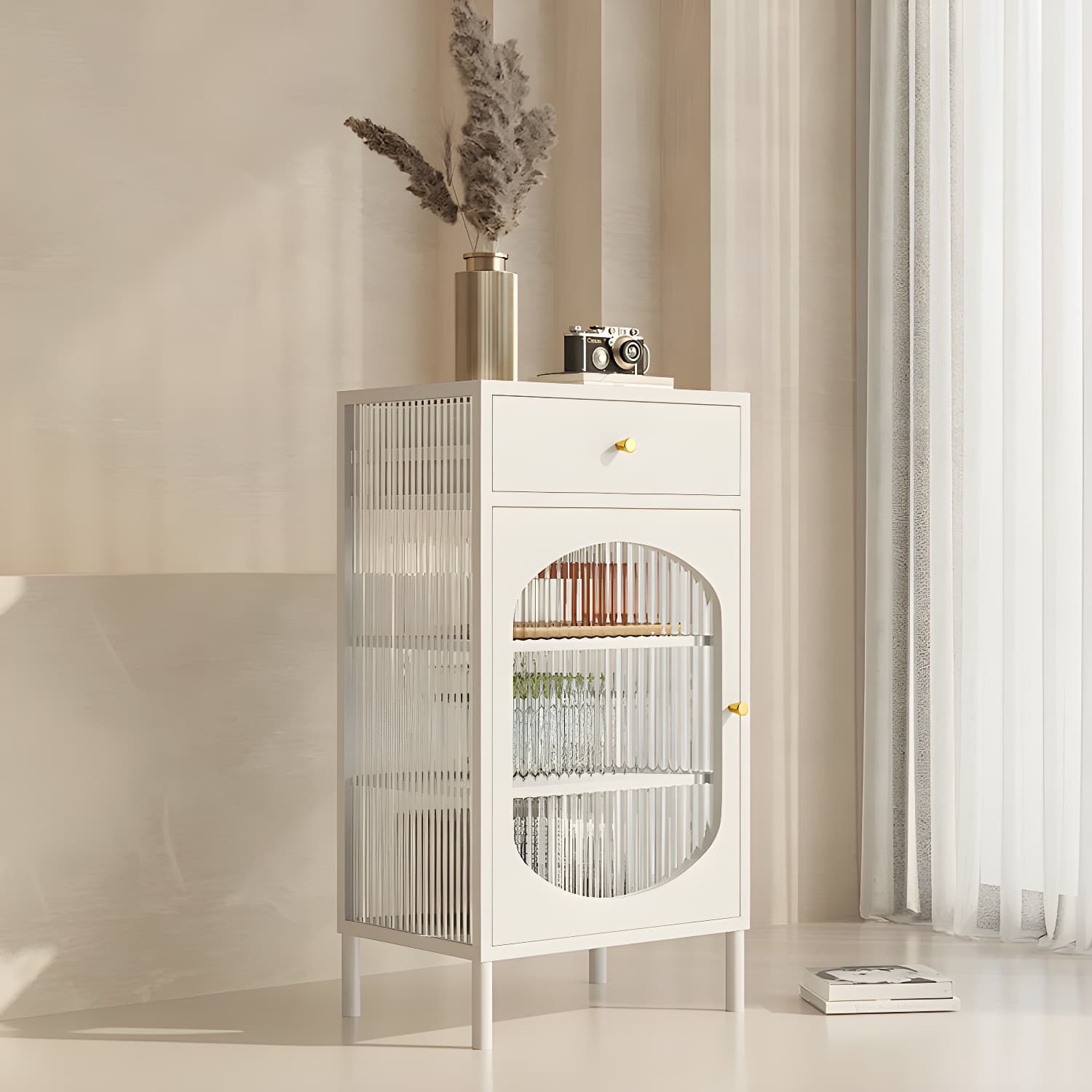Modern Indoor Dining Server with Glass Doors Polished Finish Metal Sideboard - image 3