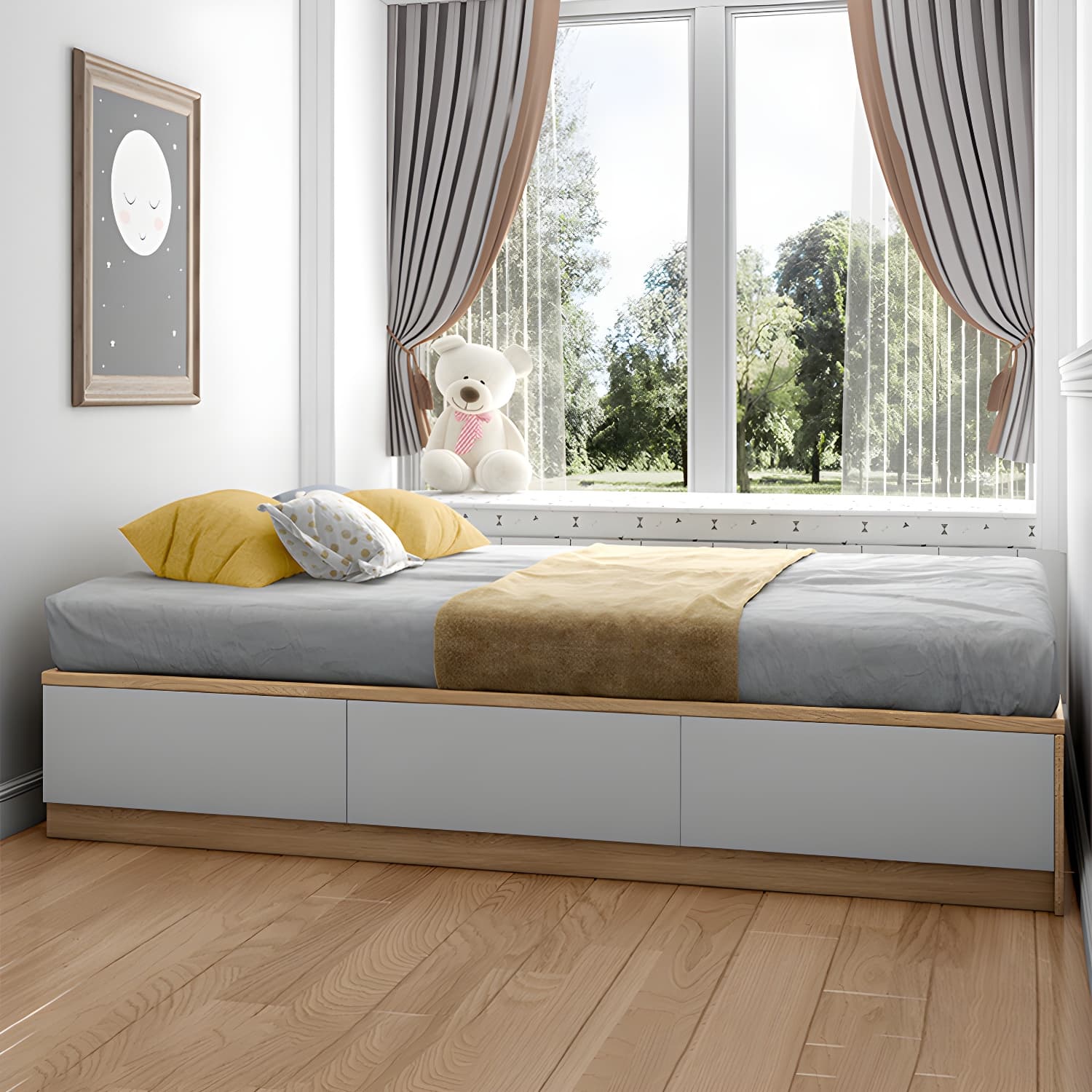 Modern Wood Platform Bed Frame Natural No Distressing Bookcase - image 4
