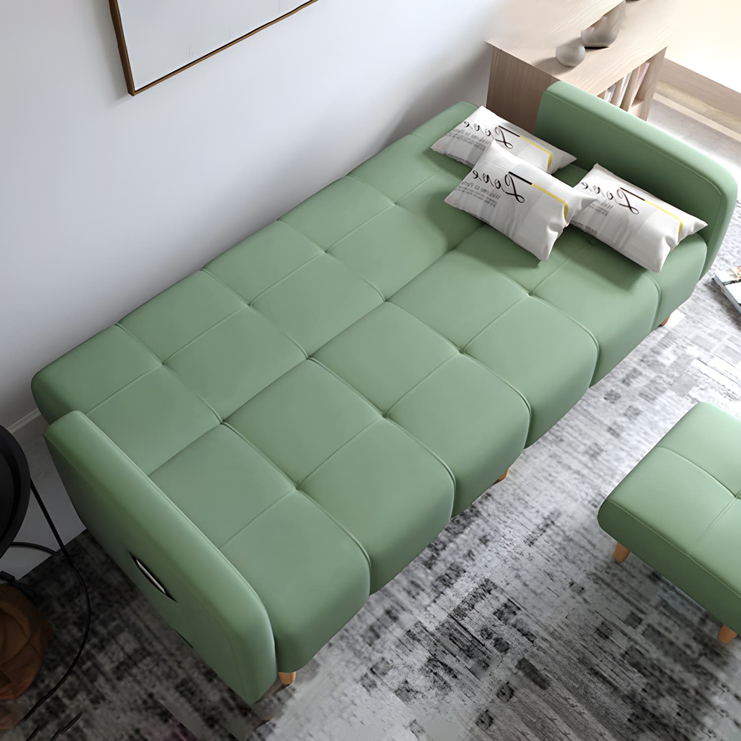 Living Room Linen Chesterfield Sofa with Wooden Legs Square Arm Loveseat - image 21