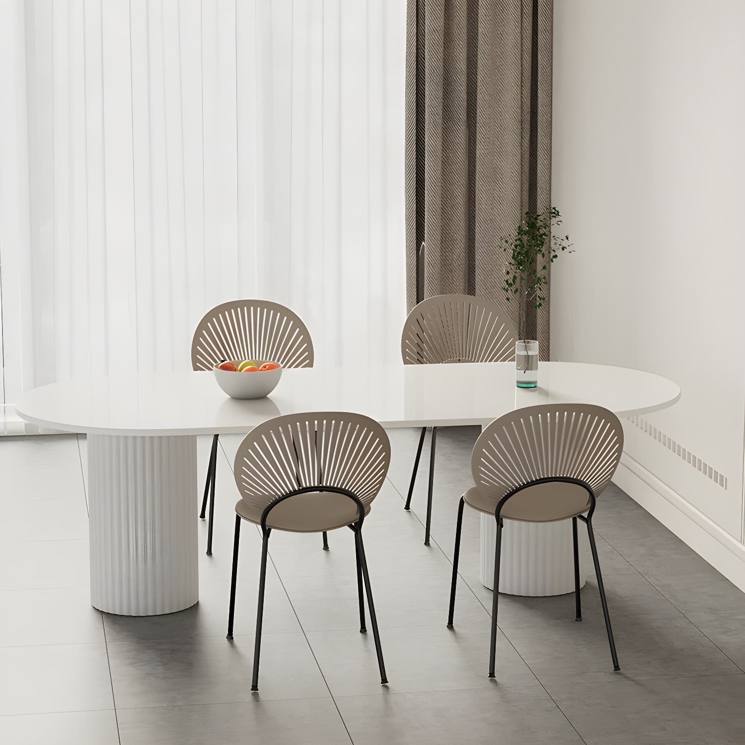 Oval Dining Table Modern Stone Dining Table in White with Double Pedestal