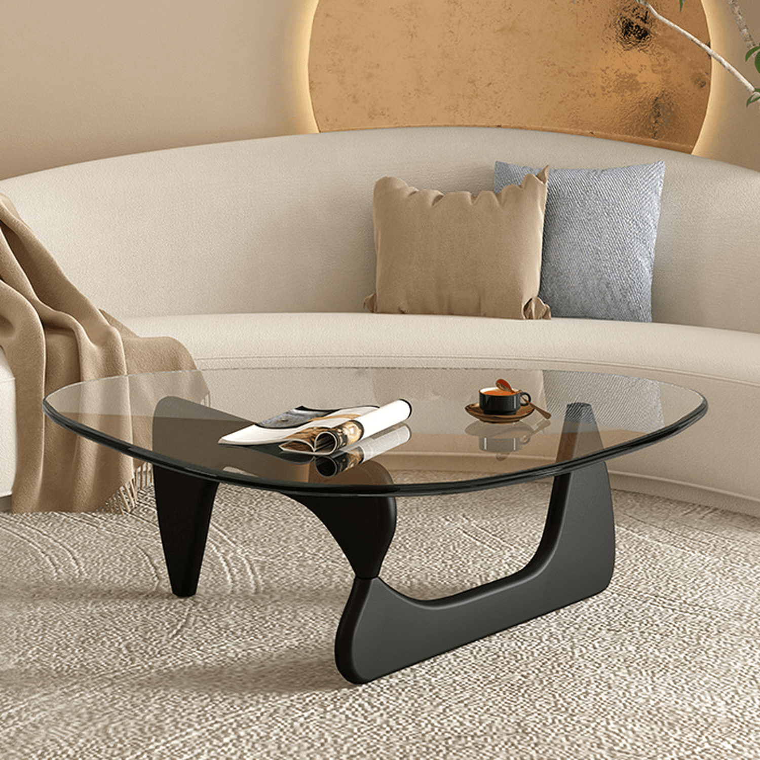Simplistic Pennels Tempered Glass Single Side Table with Abstract Base Indoor Use - image 11
