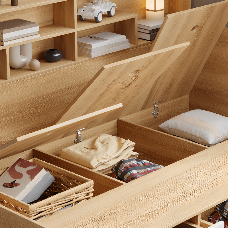 Lumber Framed Rectangle Bed with Natural Headboard for Living Room in a Modern Style - image 7