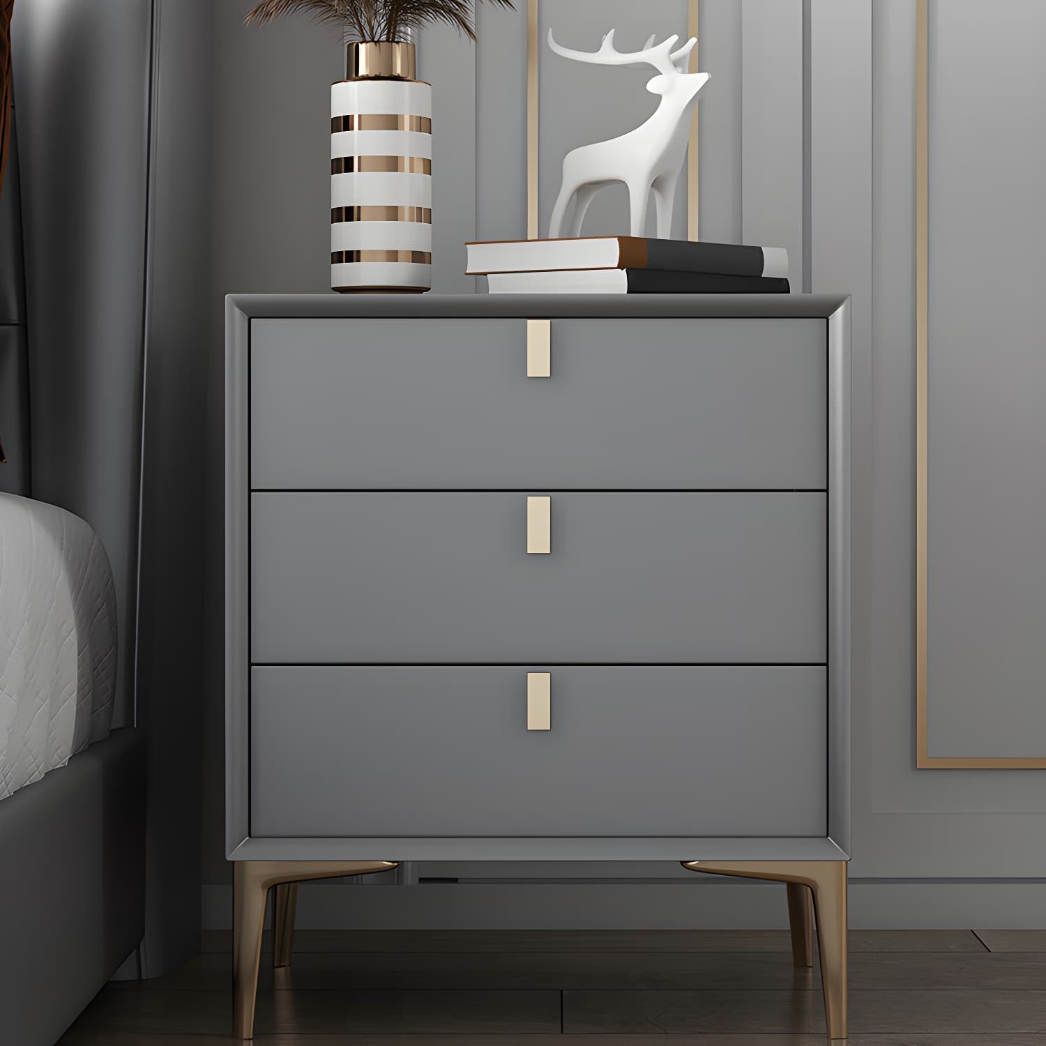 Modern Wood Bachelor's Chest with 3 Drawers and Faux Leather Countertop - image 9
