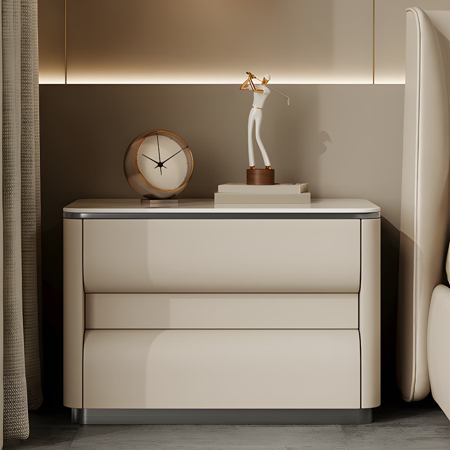 Contemporary Bedside Cabinet Stone Bed Nightstand with 2 Drawers - image 13