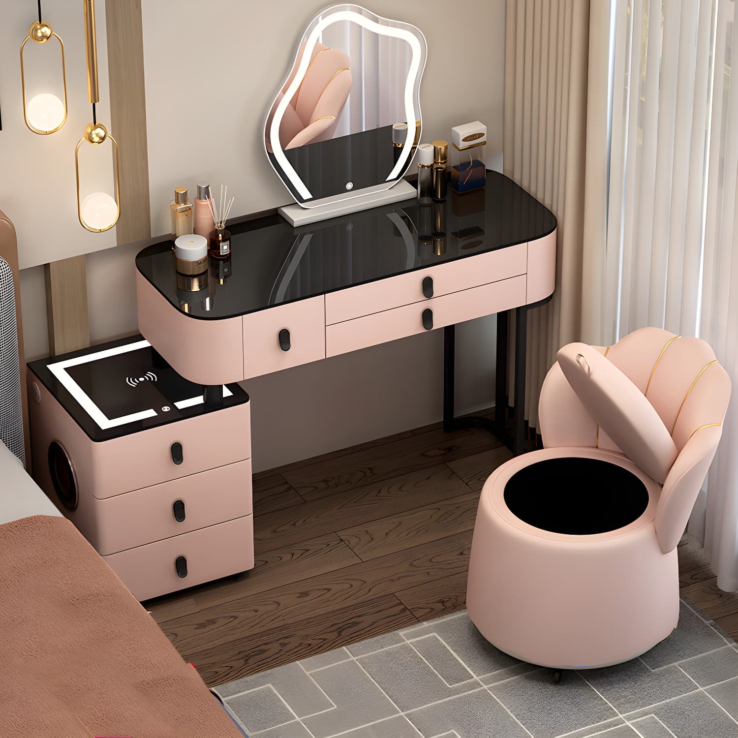 Lighted Mirror Vanity Dressing Table Set with Storage Drawers - image 4