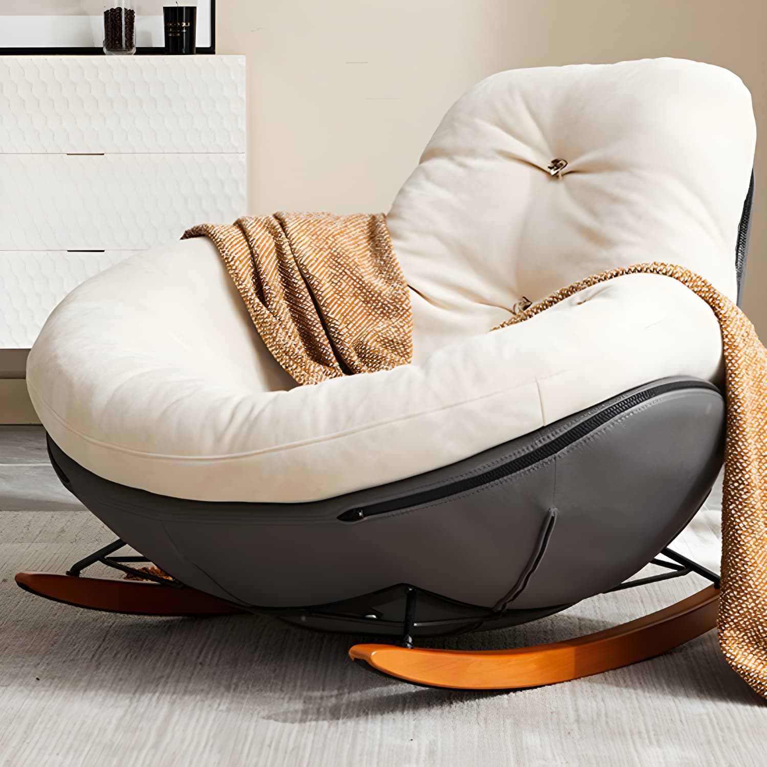 Modern Upholstered Metal Rocking Chair for Chic and Comfortable Seating Experience