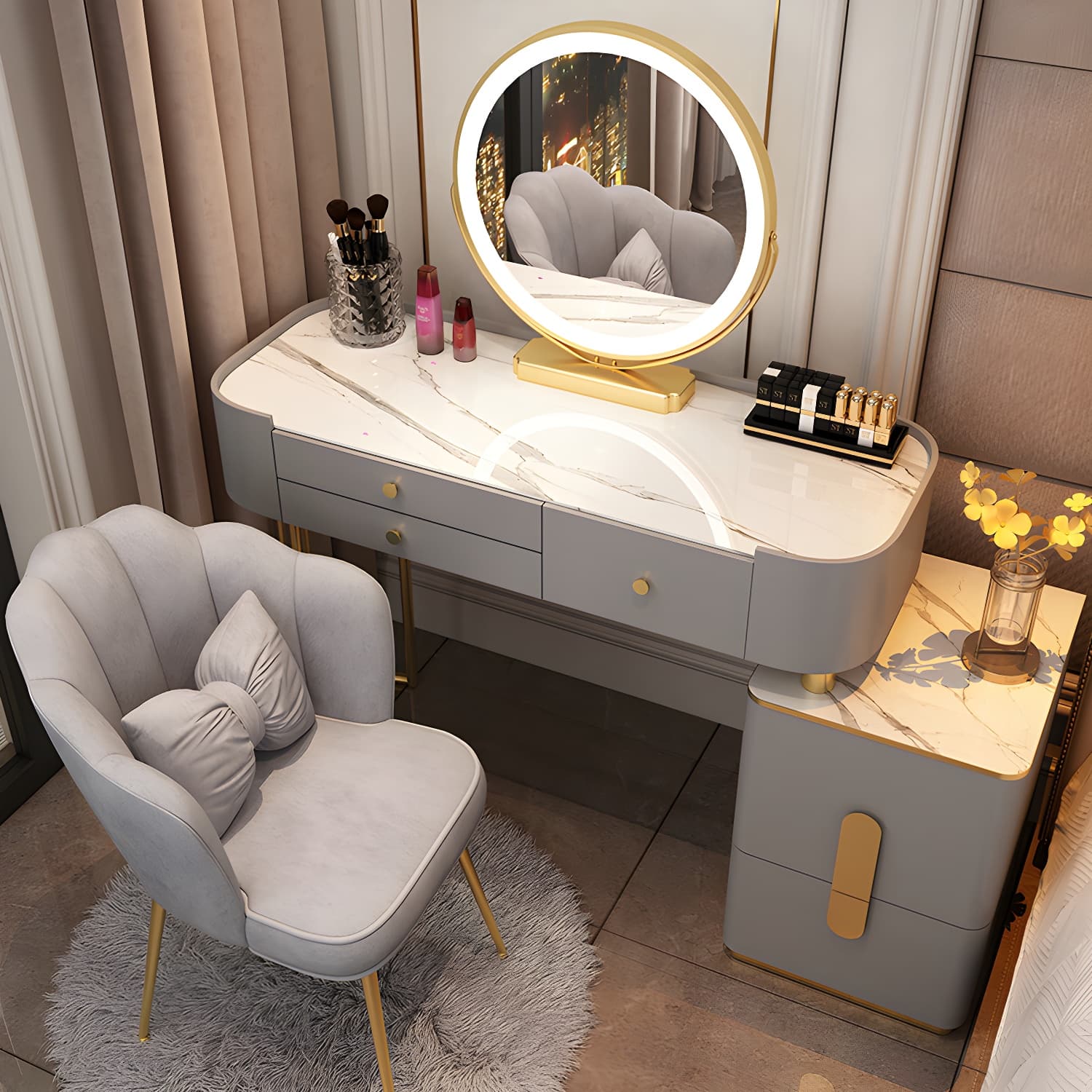 Glass Top Makeup Vanity Storage Box Vanity Dressing Table for Bedroom - image 7