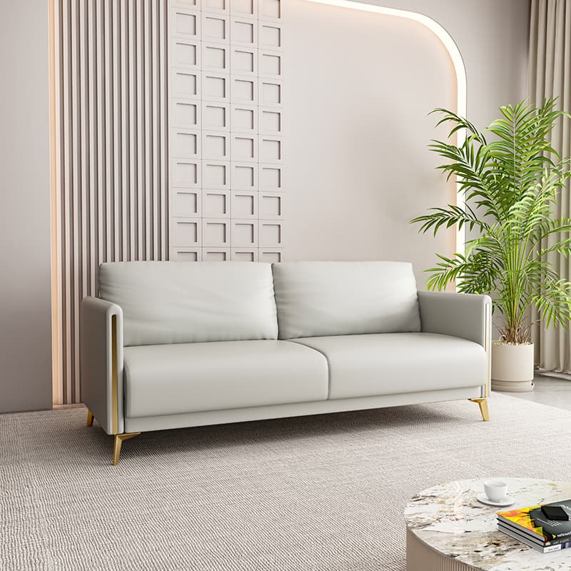 Modish Solid Color Scratch-durable Floor Sofa in Pleather with Gray/Chalk/Tangerine Color for 3/for 2