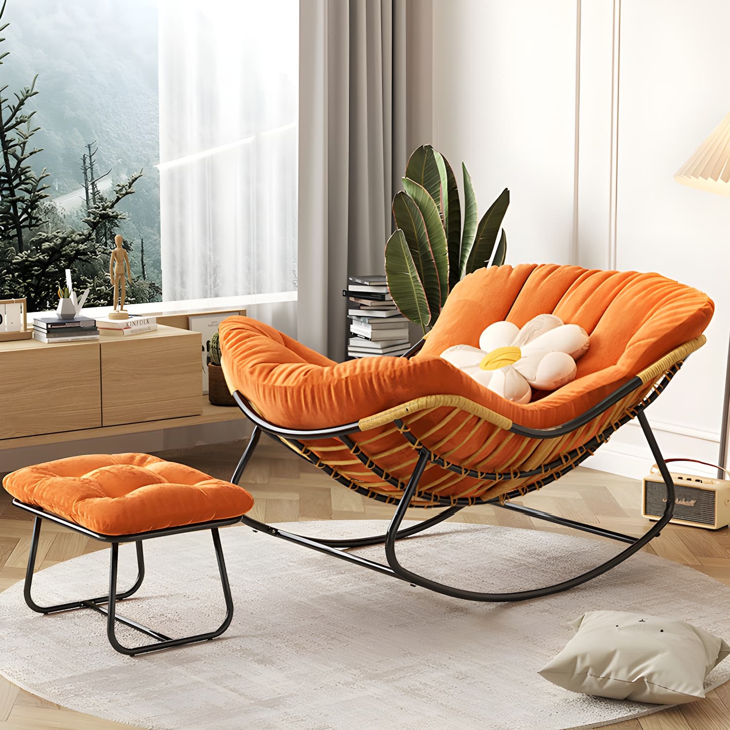 Modern Metal Indoor Rocking Chair with Upholstered Seat - Armless Design for Comfortable Seating - image 4