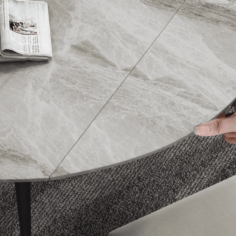 Dining Table Set with Rounded Shape, Slate Stone Table Top, Fixed Table Mechanism, Padded Chair with Back, and Light Gray Table Top - image 7